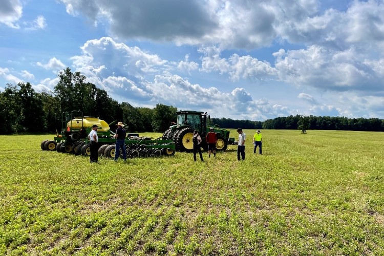 Field day participants view field equipment
