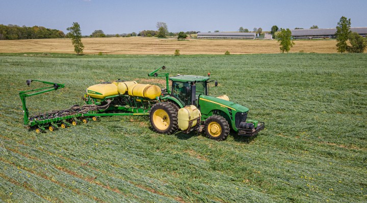 16-row planter on Mulligan Farm "planting green"